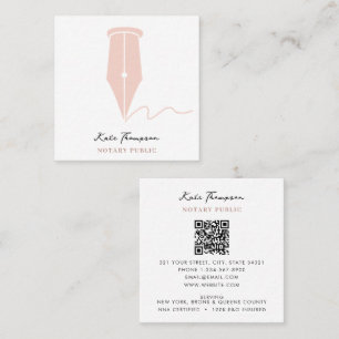 Notary Signing Agent Calligraphy QR Code Pink Square Business Card