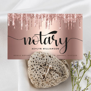 Notary Signing Agent Copper PInk Glitter Script Business Card