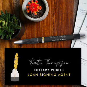 Notary Signing Agent Feather Quill Black Gold