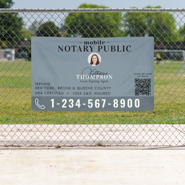 Notary Signing Agent Modern Blue Photo QR Code Banner (Insitu)