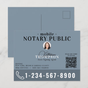 Notary Signing Agent Modern Blue Photo QR Code Postcard