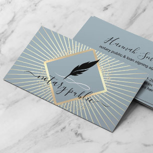 Notary Signing Agent Modern Dusty Blue & Gold Business Card