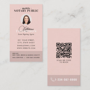 Notary Signing Agent Modern Pink Photo QR Code Business Card