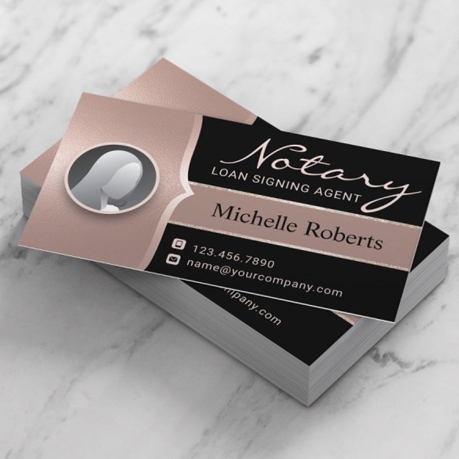 Notary Signing Agent Modern Rose Gold Photo Business Card (Creator Uploaded)