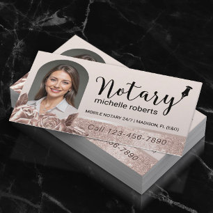 Notary Signing Agent Modern Rose Gold Photo  Business Card