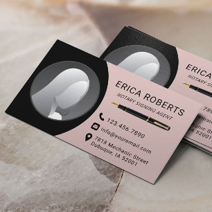 Notary Signing Agent Plain Black & Pink Photo  Business Card