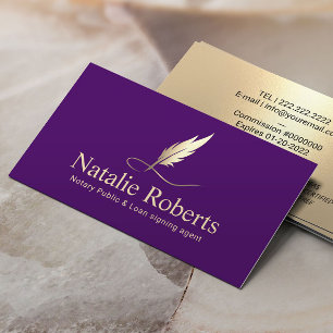 Notary Signing Agent Purple & Gold Quill Logo Business Card