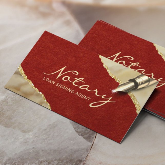 Notary Signing Agent Red Velvet Gold Agate Business Card (Creator Uploaded)
