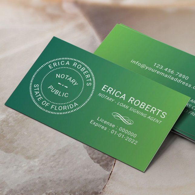 Notary Stamp Loan Signing Agent Green Ombre Business Card (Creator Uploaded)