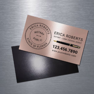 Notary Stamp Loan Signing Agent Modern Rose Gold  Magnetic Business Card