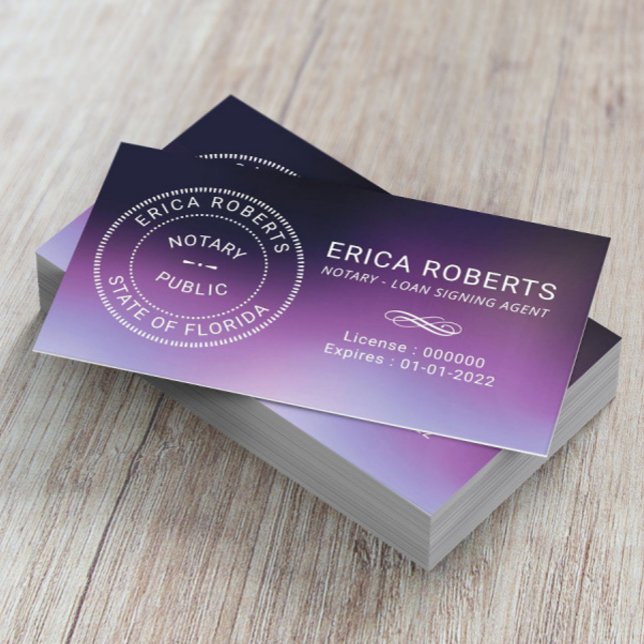 Notary Stamp Loan Signing Agent Purple Ombre Business Card (Creator Uploaded)