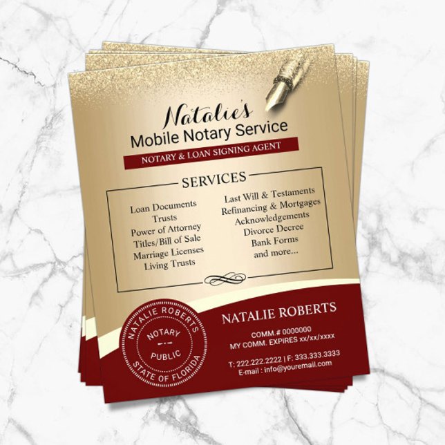 Notary Stamp Loan Signing Agent Red & Gold Flyer (Creator Uploaded)