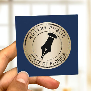 Notary Stamp Navy & Gold Loan Signing Agent  Square Business Card