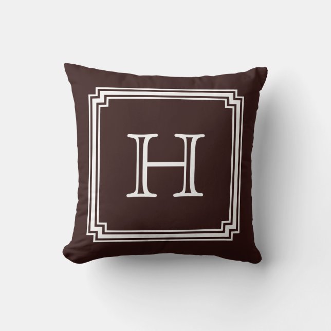 Notched Corner Frame Brown Background Monogram Cushion (Front)