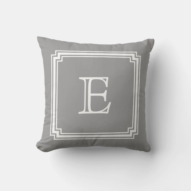 Notched Corner Frame Grey Background Monogram Cushion (Front)