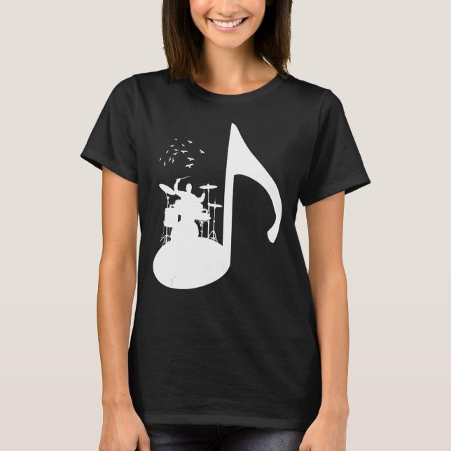 Note Birds Drummer Design T-Shirt (Front)
