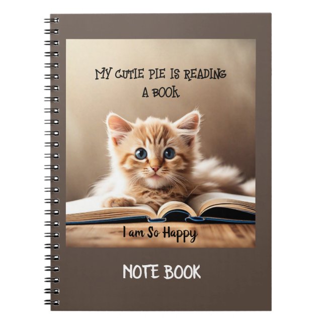 Note Book -Cutie Pie Cat Reading a Book (Front)