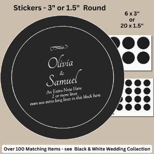 Note + Bride Groom Names Black White Infinity  Classic Round Sticker