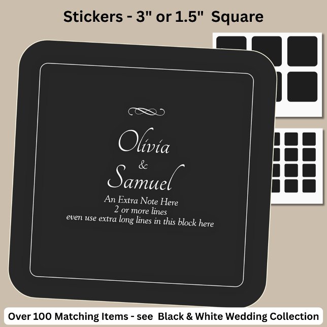 Note + Bride Groom Names Black White Infinity  Square Sticker (Creator Uploaded)