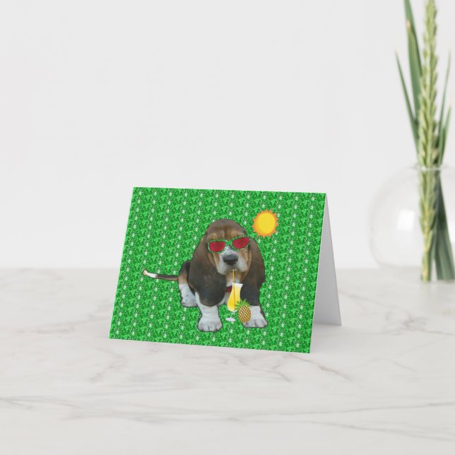 Note Card Baby Basset Hound Sheldon Summer Time (Front)