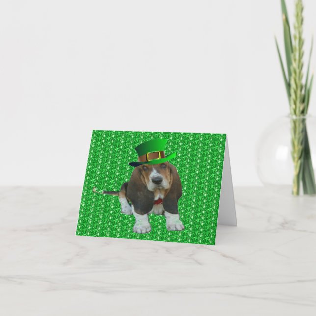 Note Card Basset Hound Happy St.Patrick's (Front)