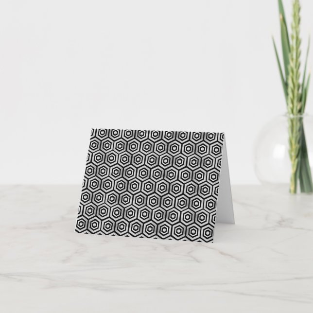 Note Card Black White Hexagon Geometric Pattern (Front)