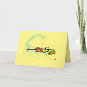 Note Card : Blank inside Piano  Violin with a Rose