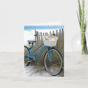Note Card Blue Bicycle with Seashells