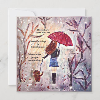 Note card custom painting Girl with dog