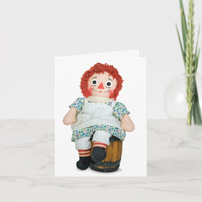 Note Card Old Rag Doll on a Barrel  (Front)