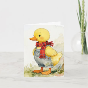 Note Card Watercolor Duck In Overalls