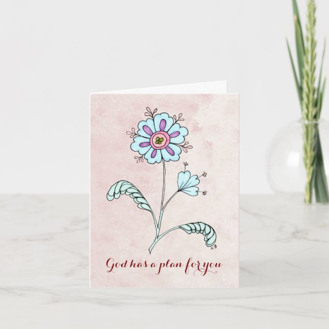 Note Card With Blue Whimsical Flower (Front)