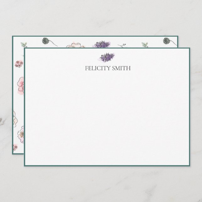 Note Cards Elegant Flat Modern Botanical Lavender (Front/Back)