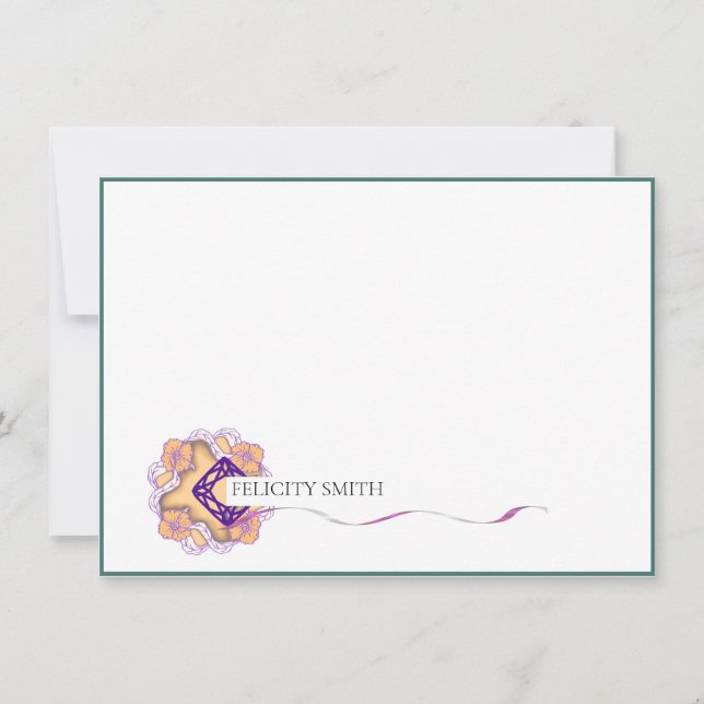 Note Cards Elegant Flat Modern Botanical Orange (Front)