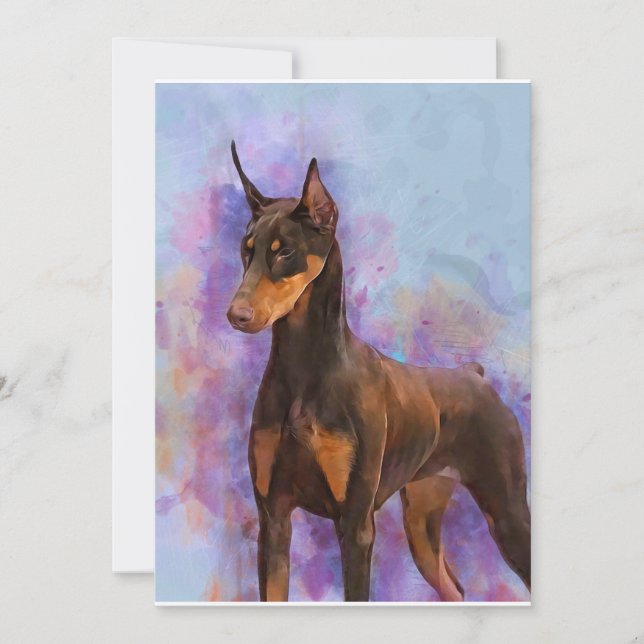 Note Cards - Red Doberman on Watercolor Background (Front)