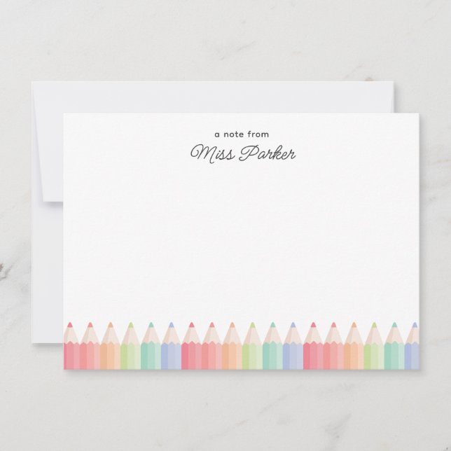 Note From Colourful Rainbow Pencils Teacher Note Card (Front)
