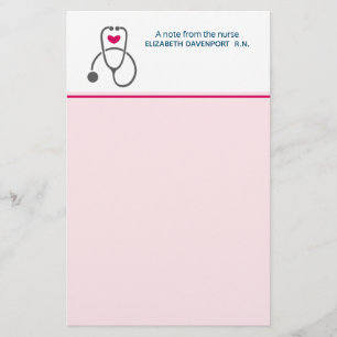 Note from the Nurse Stethoscope and Heart Stationery