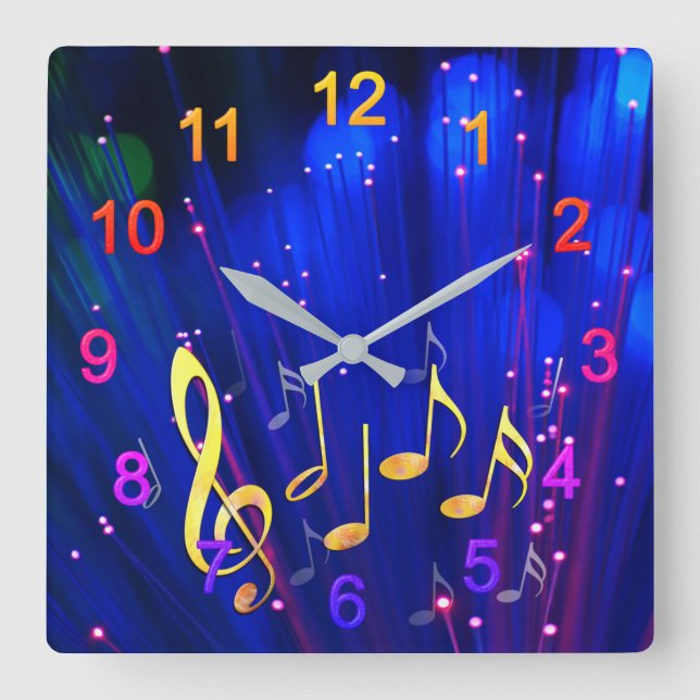 Note keys with notes square wall clock (Front)