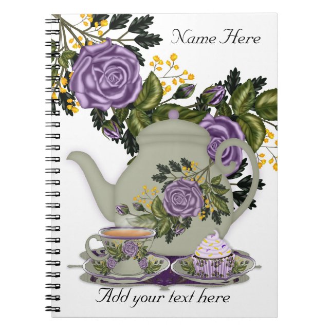 Note Pad With Tea, Cupcakes And Roses Spiral Notebook (Front)