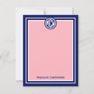 Note Pink Navy Blue Framed Preppy Vine Monogram