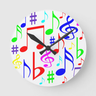 note rainbow round clock