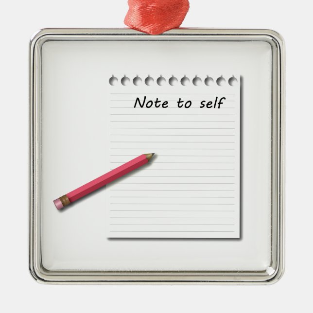Note to Self paper and pencil Metal Tree Decoration (Front)