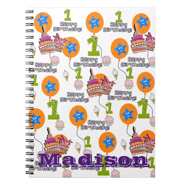 Notebook, #1 First Birthday Notes White Notebook (Front)