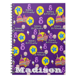 Notebook, #8 Happy 8th Birthday Notes Purple Notebook