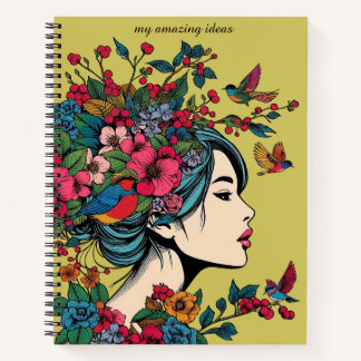 Notebook ART Print Women In Fall With Red Berries