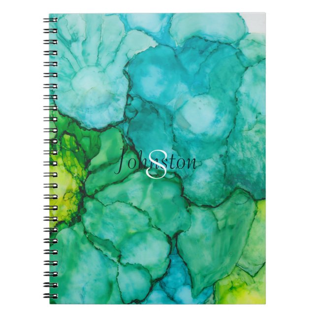 Notebook "Blue Green Flowers" Personalise (Front)