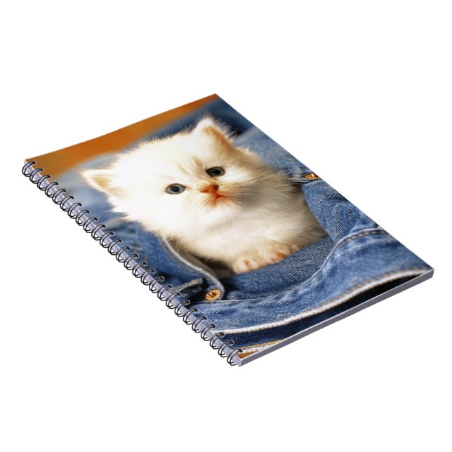 Notebook-Blue Jean Pocket Kitten Spiral Notebook (Right Side)