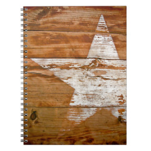 Notebook Distressed Wood Grain Faded White Star