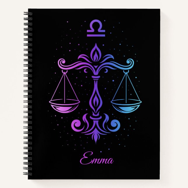 Notebook featuring the Libra  zodiac sign. (Front)