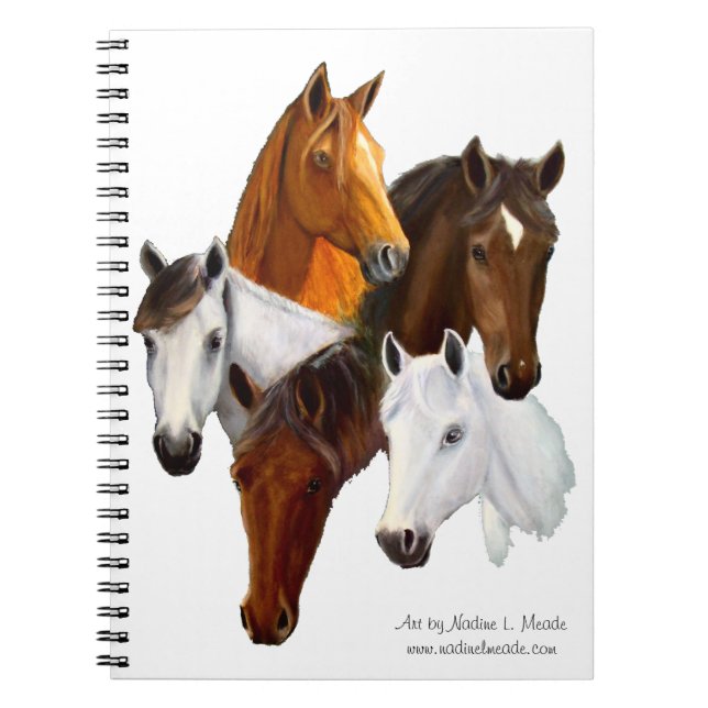 Notebook, Five horse heads, cutout background Spiral Notebook (Front)